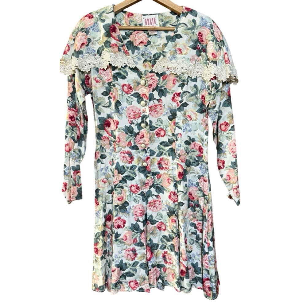 Vintage Adlib Floral Lace Collar Pearl Burton Romper